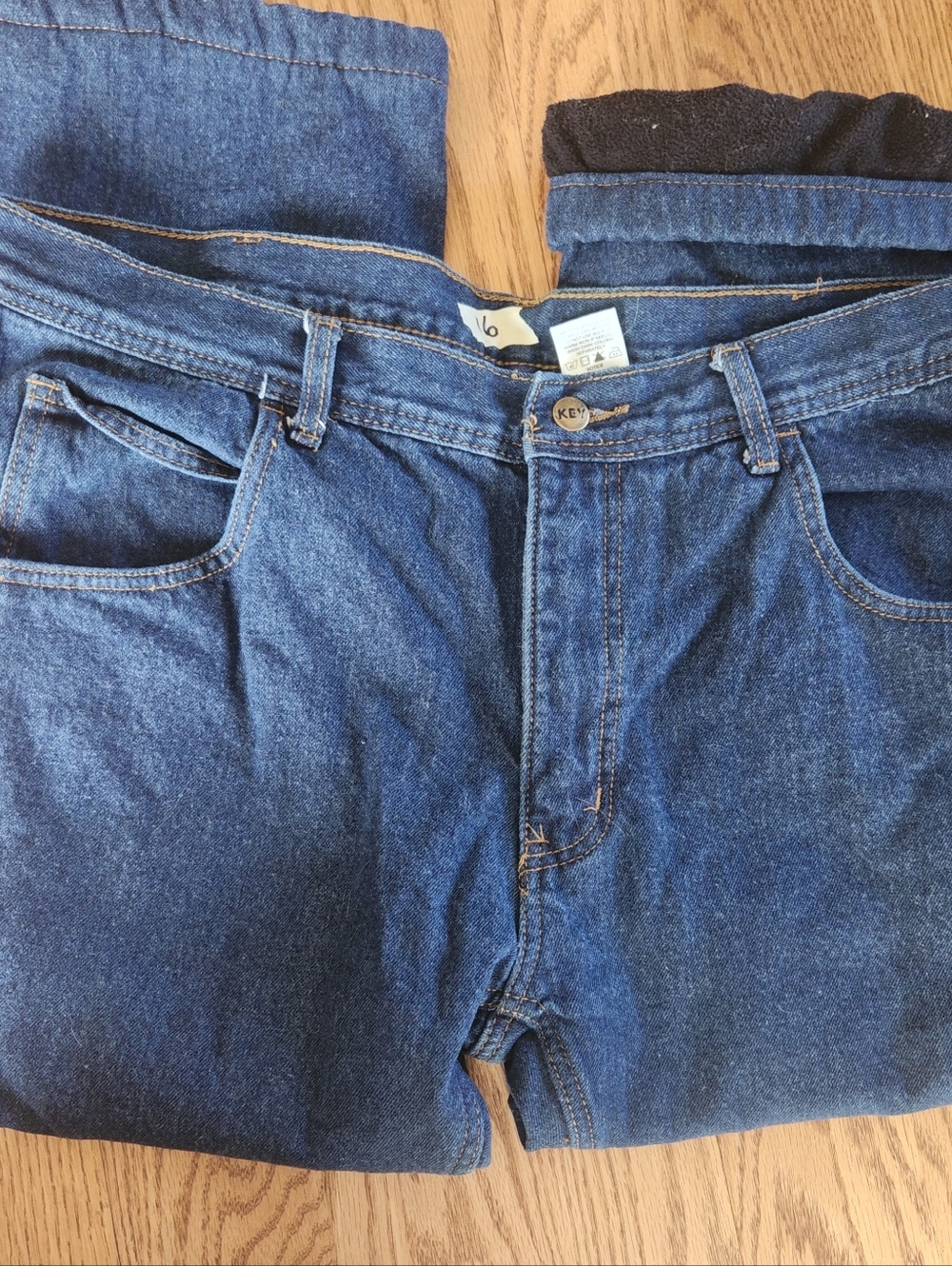 16 KEY Men's Dark Blue Denim Jeans - Black flannel lined Srraight Leg Sz 38 x 30